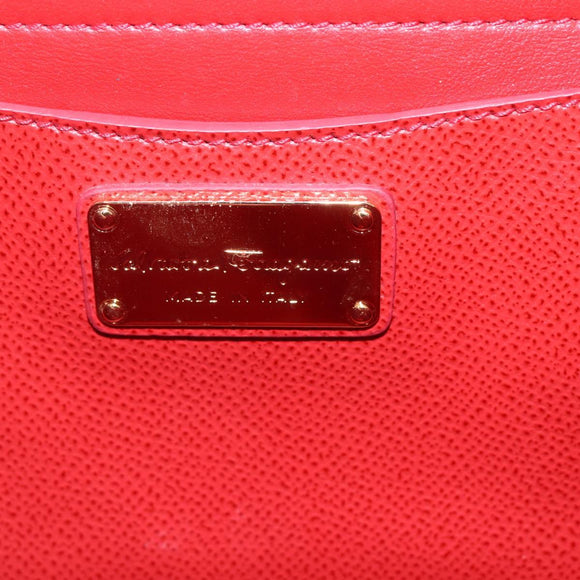 Salvatore Ferragamo Chain Vala Shoulder Bag Leather 2way Red Gold Auth BA9424V