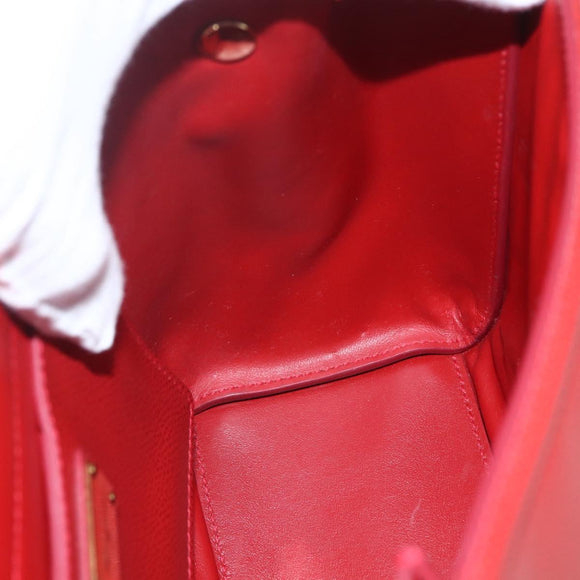 Salvatore Ferragamo Chain Vala Shoulder Bag Leather 2way Red Gold Auth BA9424V