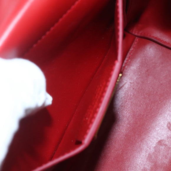 Salvatore Ferragamo Chain Vala Shoulder Bag Leather 2way Red Gold Auth BA9424V