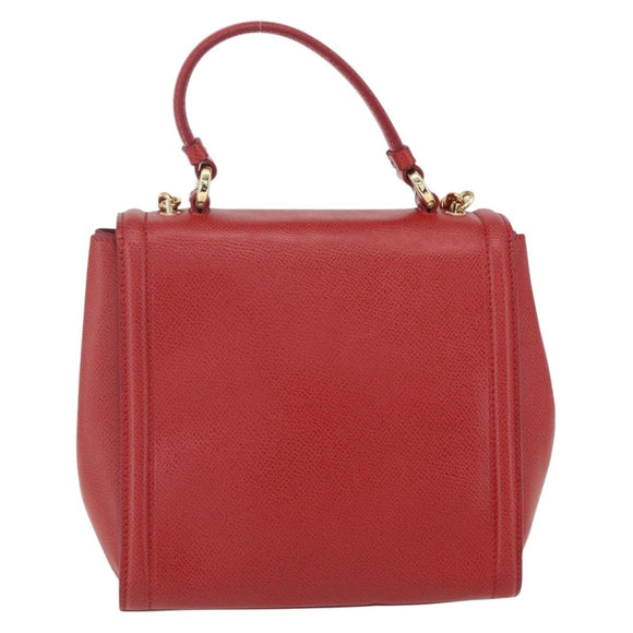 Salvatore Ferragamo Chain Vala Shoulder Bag Leather 2way Red Gold Auth BA9424V