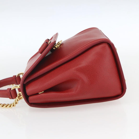 Salvatore Ferragamo Chain Vala Shoulder Bag Leather 2way Red Gold Auth BA9424V