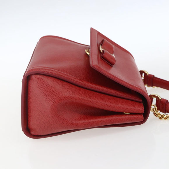 Salvatore Ferragamo Chain Vala Shoulder Bag Leather 2way Red Gold Auth BA9424V