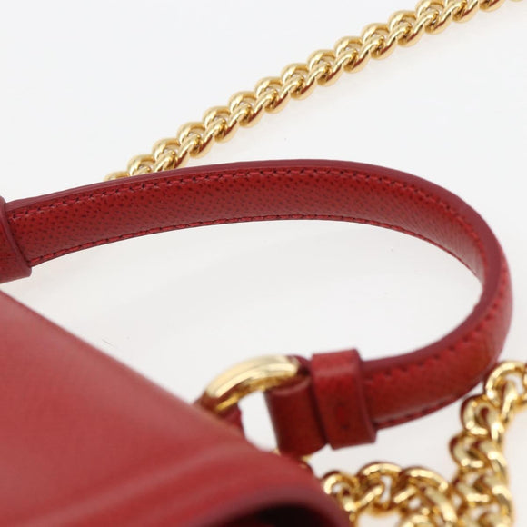Salvatore Ferragamo Chain Vala Shoulder Bag Leather 2way Red Gold Auth BA9424V
