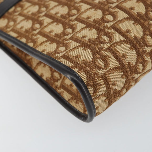 Christian Dior Trotter Canvas Shoulder Bag Beige Gold Auth BA9425