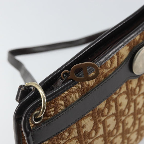 Christian Dior Trotter Canvas Shoulder Bag Beige Gold Auth BA9425