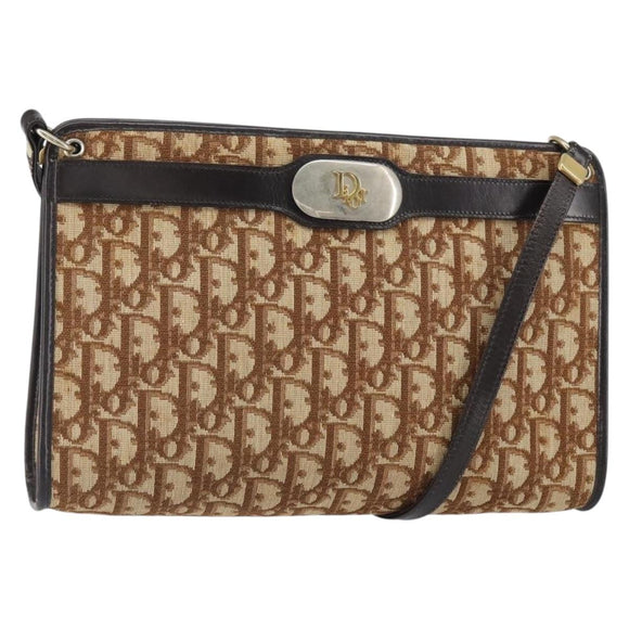 Christian Dior Trotter Canvas Shoulder Bag Beige Gold Auth BA9425