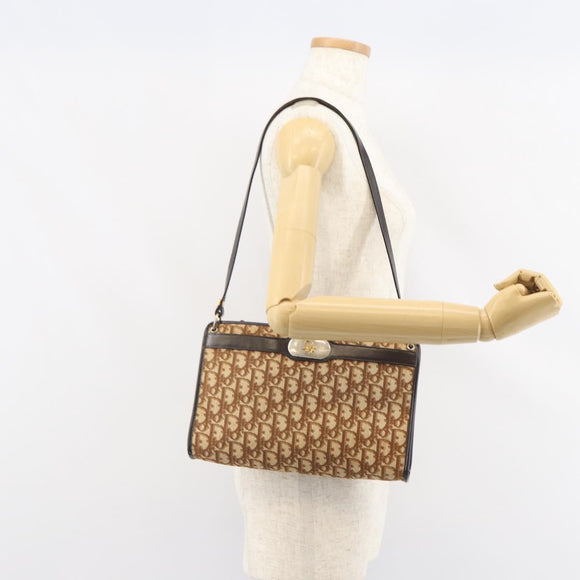 Christian Dior Trotter Canvas Shoulder Bag Beige Gold Auth BA9425