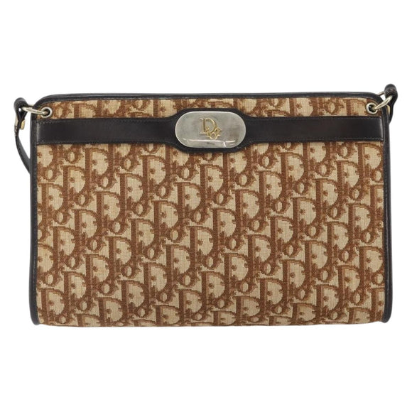 Christian Dior Trotter Canvas Shoulder Bag Beige Gold Auth BA9425