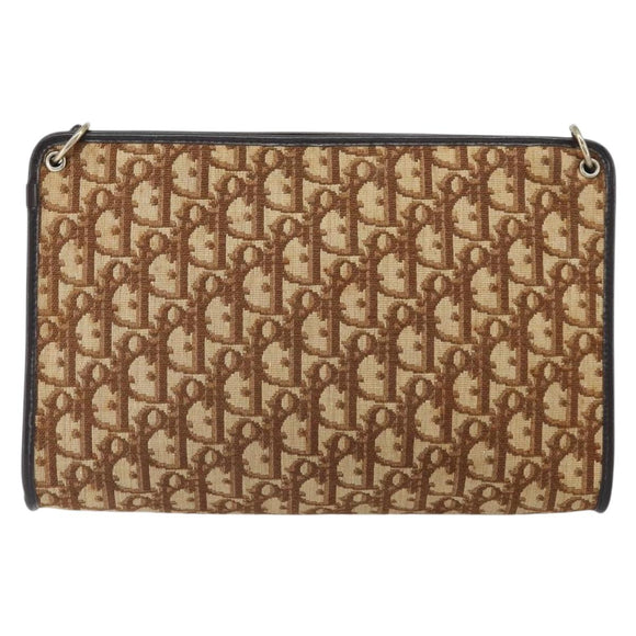 Christian Dior Trotter Canvas Shoulder Bag Beige Gold Auth BA9425