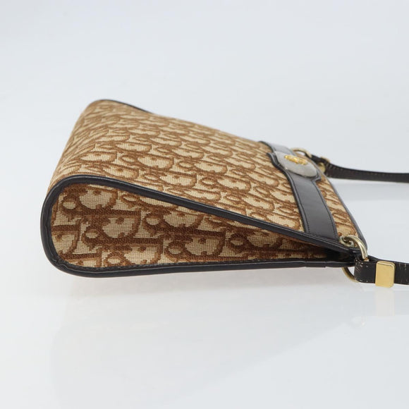 Christian Dior Trotter Canvas Shoulder Bag Beige Gold Auth BA9425