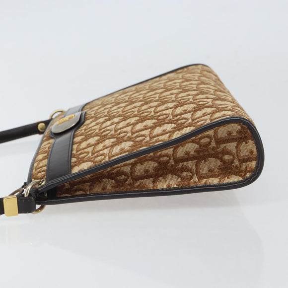 Christian Dior Trotter Canvas Shoulder Bag Beige Gold Auth BA9425
