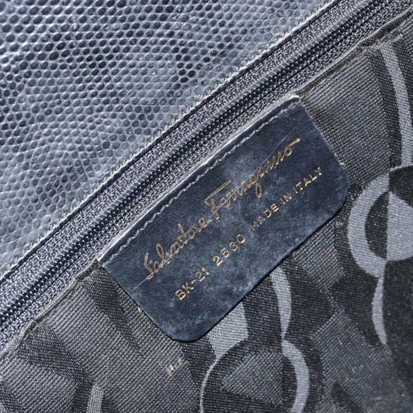 Salvatore Ferragamo Vala Tote Bag Leather Black Gold Auth BA9428