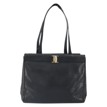 Salvatore Ferragamo Vala Tote Bag Leather Black Gold Auth BA9428 - 0
