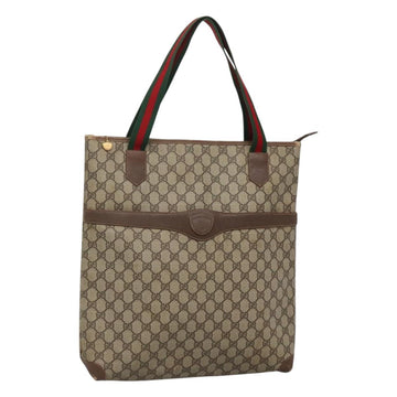 GUCCI GG Supreme Web Sherry Line Tote Bag PVC Beige Green Red Auth BA943