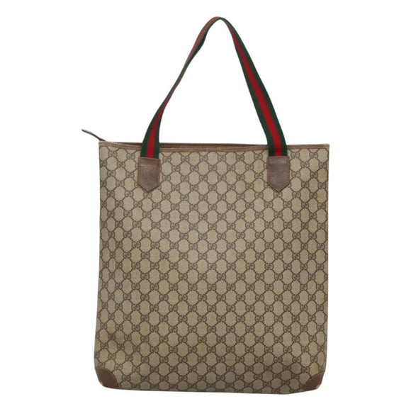GUCCI GG Supreme Web Sherry Line Tote Bag PVC Beige Green Red Auth BA943