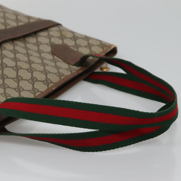 GUCCI GG Supreme Web Sherry Line Tote Bag PVC Beige Green Red Auth BA943