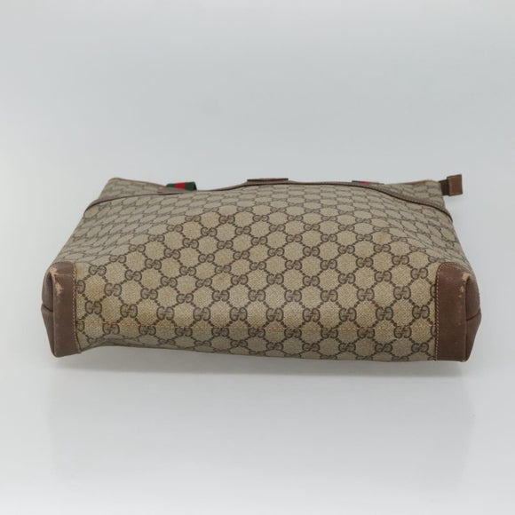 GUCCI GG Supreme Web Sherry Line Tote Bag PVC Beige Green Red Auth BA943