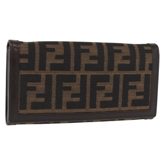 FENDI Zucca Canvas Long Wallet Black Brown Auth BA9439V