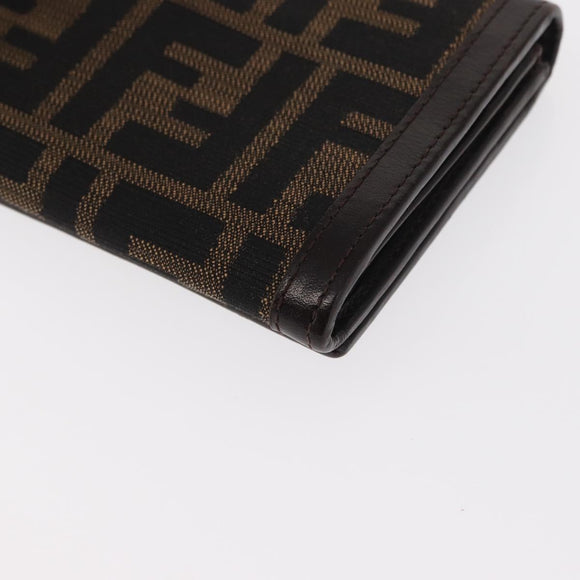 FENDI Zucca Canvas Long Wallet Black Brown Auth BA9439V