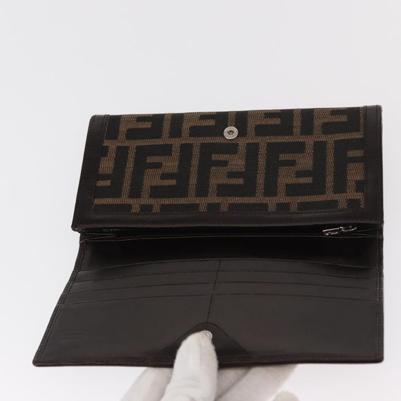 FENDI Zucca Canvas Long Wallet Black Brown Auth BA9439V