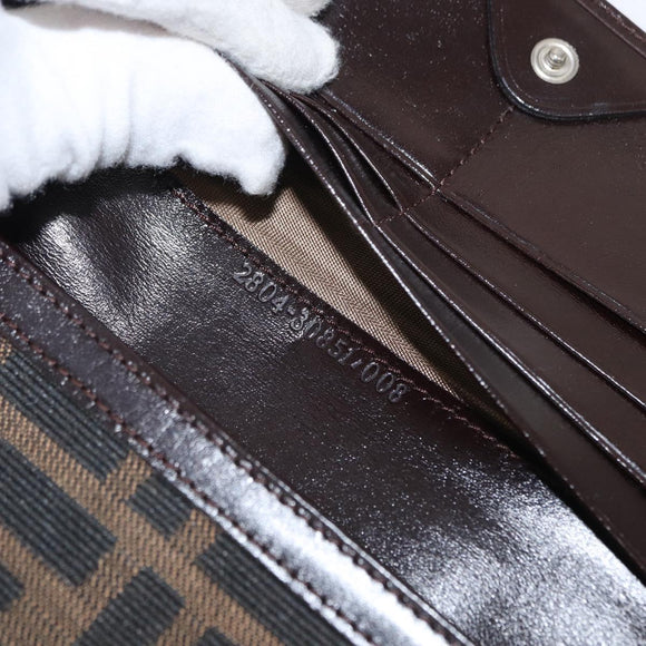 FENDI Zucca Canvas Long Wallet Black Brown Auth BA9439V