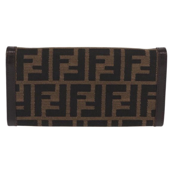 FENDI Zucca Canvas Long Wallet Black Brown Auth BA9439V