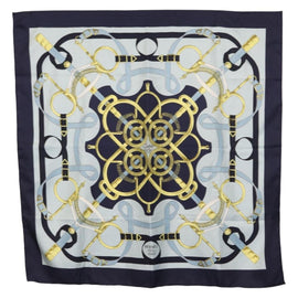 HERMES Carre 90 Scarf ""Eperon d'Or"" Silk Navy Auth BA9450