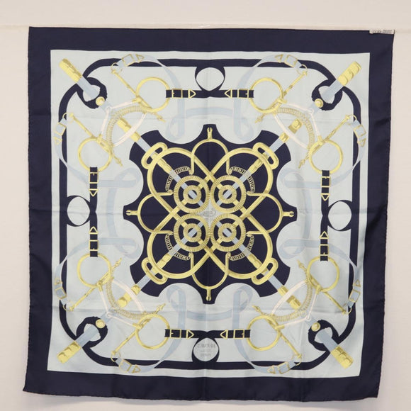 HERMES Carre 90 Scarf ""Eperon d'Or"" Silk Navy Auth BA9450