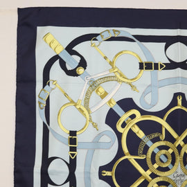 HERMES Carre 90 Scarf ""Eperon d'Or"" Silk Navy Auth BA9450 - 0