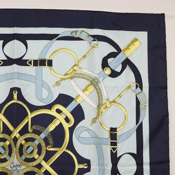 HERMES Carre 90 Scarf ""Eperon d'Or"" Silk Navy Auth BA9450