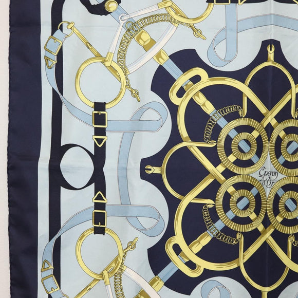 HERMES Carre 90 Scarf ""Eperon d'Or"" Silk Navy Auth BA9450