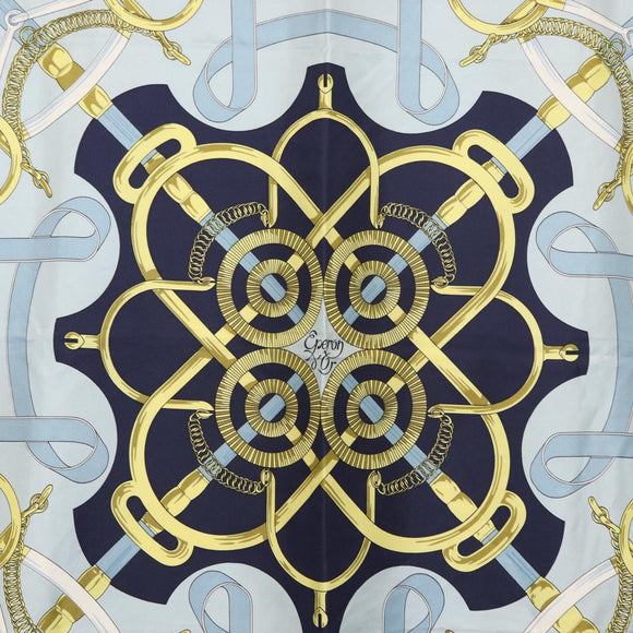 HERMES Carre 90 Scarf ""Eperon d'Or"" Silk Navy Auth BA9450