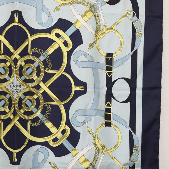 HERMES Carre 90 Scarf ""Eperon d'Or"" Silk Navy Auth BA9450