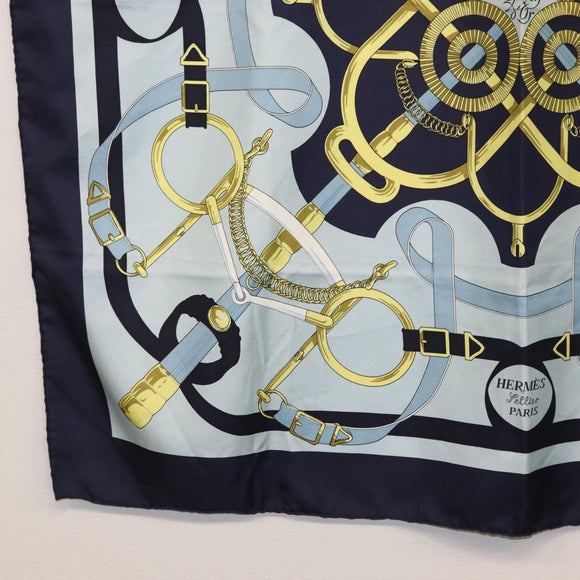 HERMES Carre 90 Scarf ""Eperon d'Or"" Silk Navy Auth BA9450