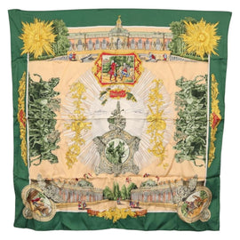 HERMES Carre 90 Scarf ""SANSSOUCY"" Silk Green Auth BA9452