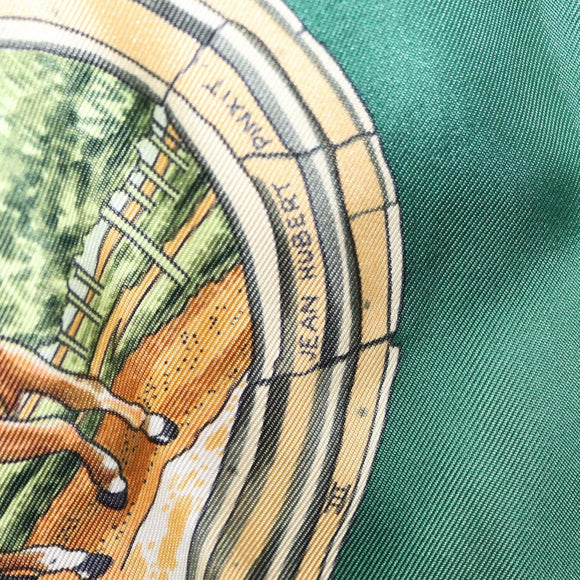 HERMES Carre 90 Scarf ""SANSSOUCY"" Silk Green Auth BA9452