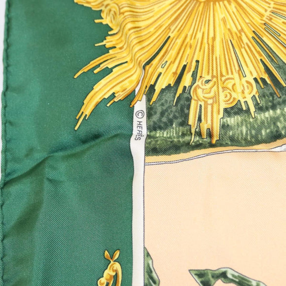 HERMES Carre 90 Scarf ""SANSSOUCY"" Silk Green Auth BA9452