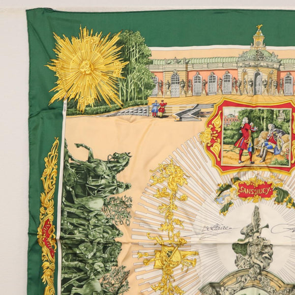 HERMES Carre 90 Scarf ""SANSSOUCY"" Silk Green Auth BA9452