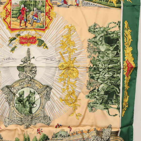 HERMES Carre 90 Scarf ""SANSSOUCY"" Silk Green Auth BA9452