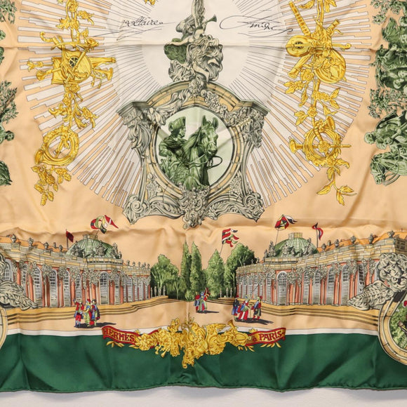 HERMES Carre 90 Scarf ""SANSSOUCY"" Silk Green Auth BA9452