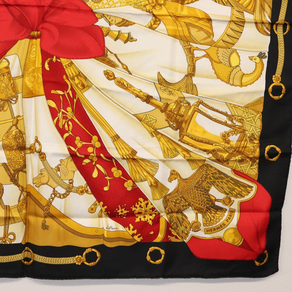 HERMES Carre 90 Scarf ""SOLEIL DE SOIE"" Silk Black Auth BA9453