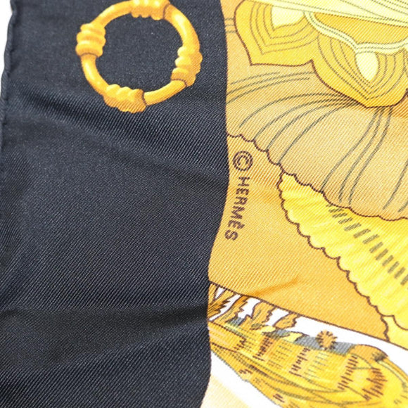 HERMES Carre 90 Scarf ""SOLEIL DE SOIE"" Silk Black Auth BA9453