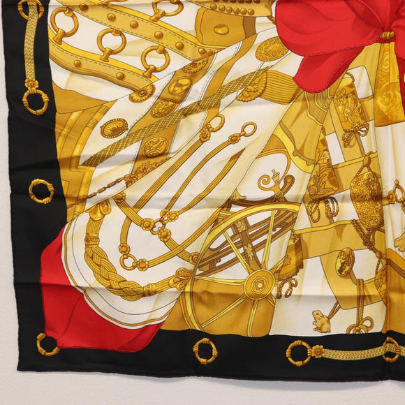 HERMES Carre 90 Scarf ""SOLEIL DE SOIE"" Silk Black Auth BA9453