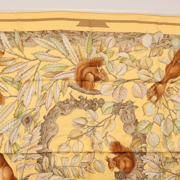 HERMES Carre 90 Scarf ""Casse Noisette"" Silk Beige Auth BA9454