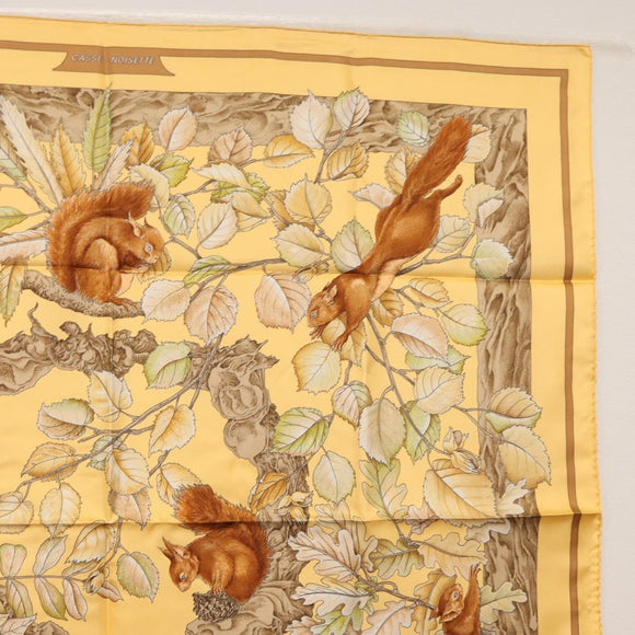 HERMES Carre 90 Scarf ""Casse Noisette"" Silk Beige Auth BA9454