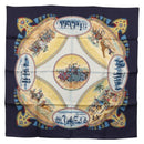 HERMES Carre 90 Scarf ""CAVALIERS PEULS"" Silk Blue Auth BA9455V-1