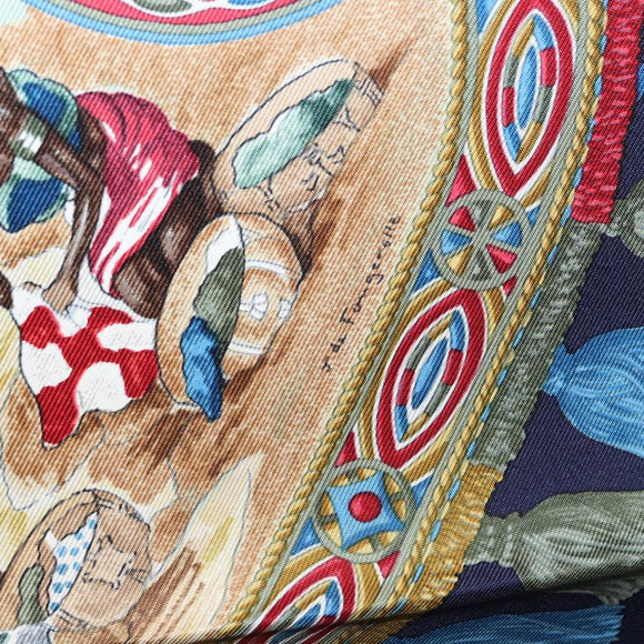 HERMES Carre 90 Scarf ""CAVALIERS PEULS"" Silk Blue Auth BA9455V