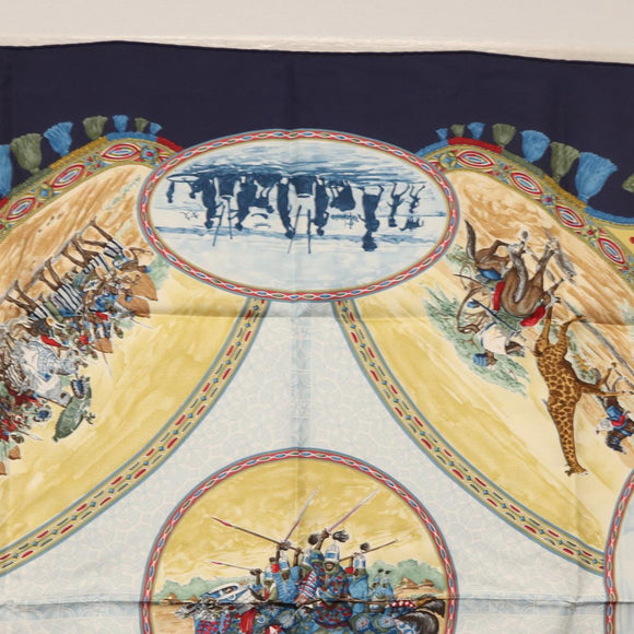 HERMES Carre 90 Scarf ""CAVALIERS PEULS"" Silk Blue Auth BA9455V