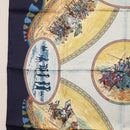 HERMES Carre 90 Scarf ""CAVALIERS PEULS"" Silk Blue Auth BA9455V-5
