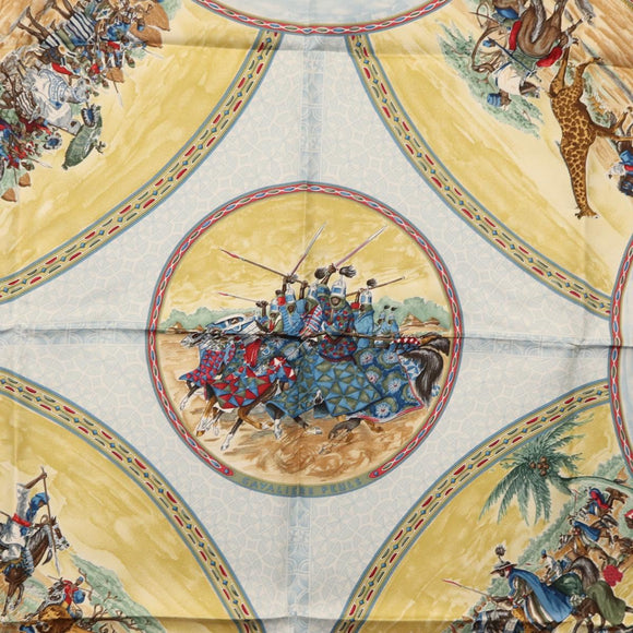 HERMES Carre 90 Scarf ""CAVALIERS PEULS"" Silk Blue Auth BA9455V
